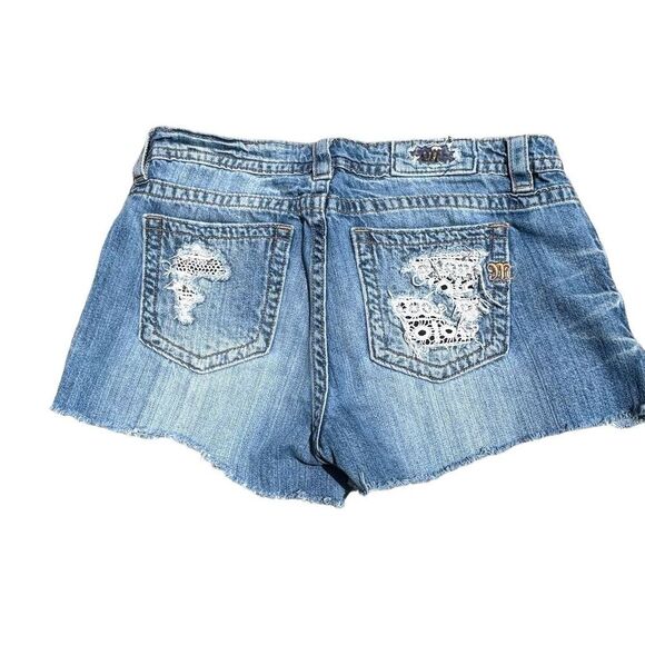 Miss Me Jeans Boyfriend Distressed Cut Off Denim Shorts Blue 29 Embellished - Picture 2 of 5